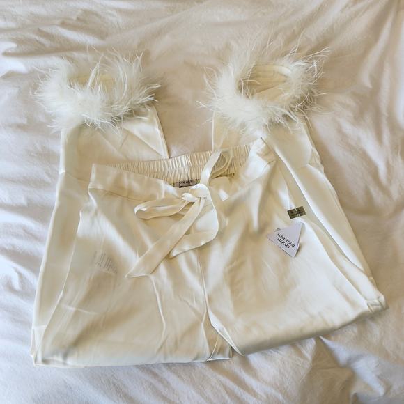 NWT Nadine Merabi White Darcie Feather Pants Size S - Picture 2 of 8